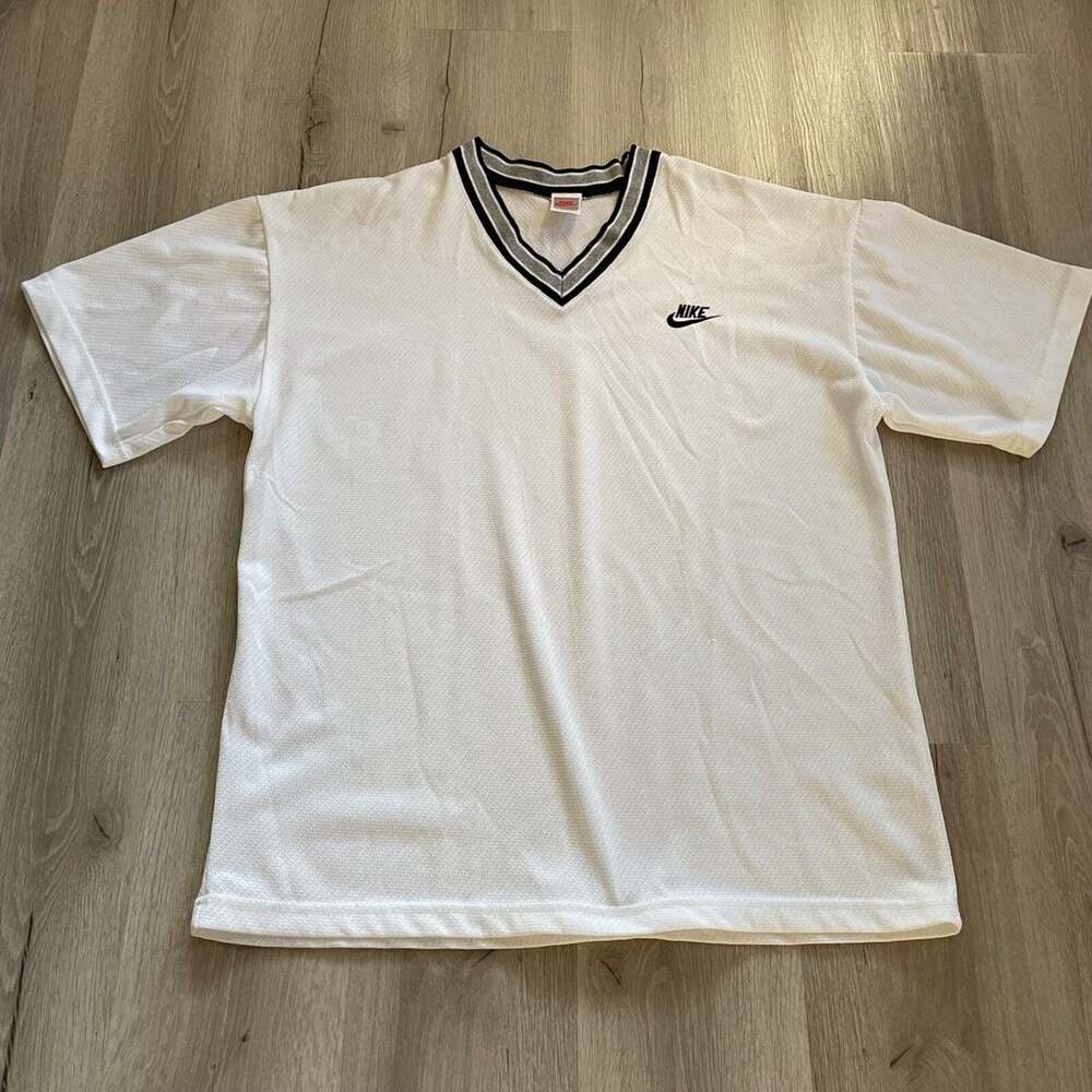 Vintage Nike 90s White Mesh V-Neck Jersey Shooting Shirt